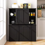 Stackable Buffet Sideboard Set of 2 with Sliding Doors & Adjustable Shelf, Brown/Black/Grey/Antique White