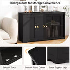 Stackable Buffet Sideboard Set of 2 with Sliding Doors & Adjustable Shelf, Brown/Black/Grey/Antique White