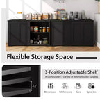 Stackable Buffet Sideboard Set of 2 with Sliding Doors & Adjustable Shelf, Brown/Black/Grey/Antique White
