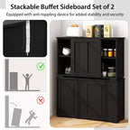 Stackable Buffet Sideboard Set of 2 with Sliding Doors & Adjustable Shelf, Brown/Black/Grey/Antique White