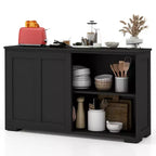 Stackable Buffet Sideboard Set of 2 with Sliding Doors & Adjustable Shelf, Brown/Black/Grey/Antique White