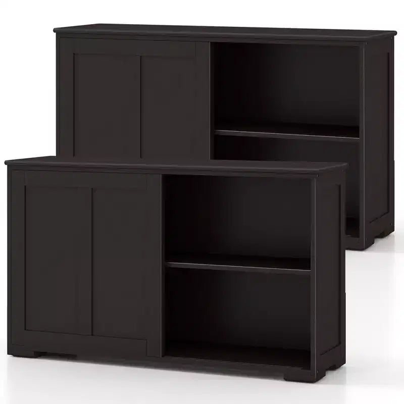 Stackable Buffet Sideboard Set of 2 with Sliding Doors & Adjustable Shelf, Brown/Black/Grey/Antique White