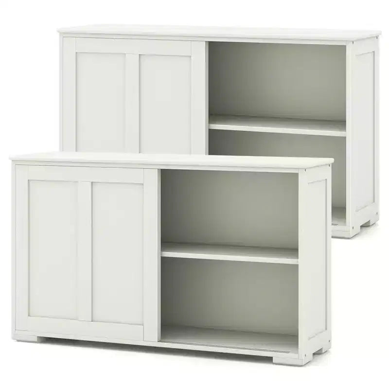 Stackable Buffet Sideboard Set of 2 with Sliding Doors & Adjustable Shelf, Brown/Black/Grey/Antique White