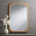28x42" Rectangular Vanity Wall Mirror, Gold MDF Frame with Beveled Glass, Vertical or Horizontal Mount