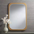 28x42" Rectangular Vanity Wall Mirror, Gold MDF Frame with Beveled Glass, Vertical or Horizontal Mount