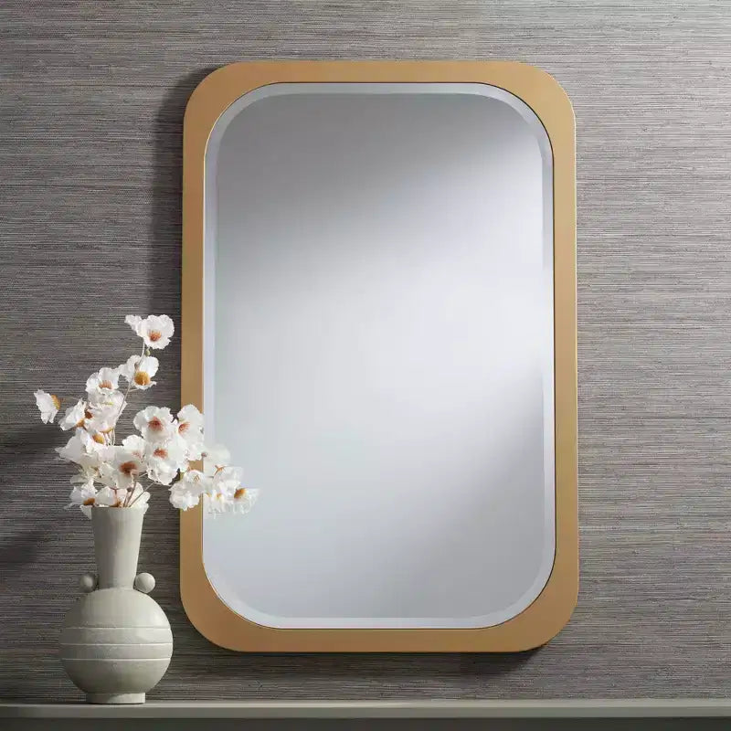 28x42" Rectangular Vanity Wall Mirror, Gold MDF Frame with Beveled Glass, Vertical or Horizontal Mount