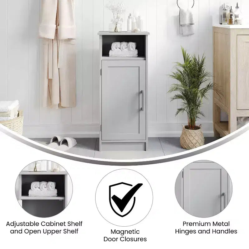 Bathroom Storage Cabinet Organizer with Magnetic Closure Door, In-Cabinet Adjustable Shelf, and Upper Open Shelf