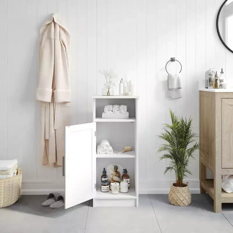 Bathroom Storage Cabinet Organizer with Magnetic Closure Door, In-Cabinet Adjustable Shelf, and Upper Open Shelf
