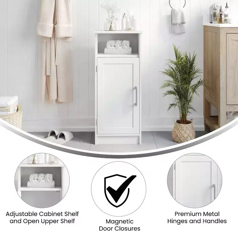 Bathroom Storage Cabinet Organizer with Magnetic Closure Door, In-Cabinet Adjustable Shelf, and Upper Open Shelf