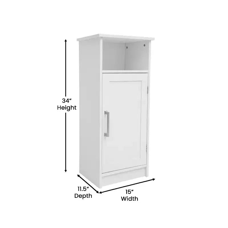 Bathroom Storage Cabinet Organizer with Magnetic Closure Door, In-Cabinet Adjustable Shelf, and Upper Open Shelf