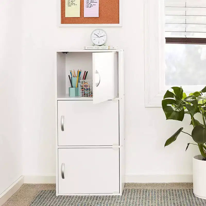 Heavy Duty Engineered Wood 3 Door Enclosed Multipurpose Storage Cabinet for Kitchen, Office, Kids Room, and Other Home Organization