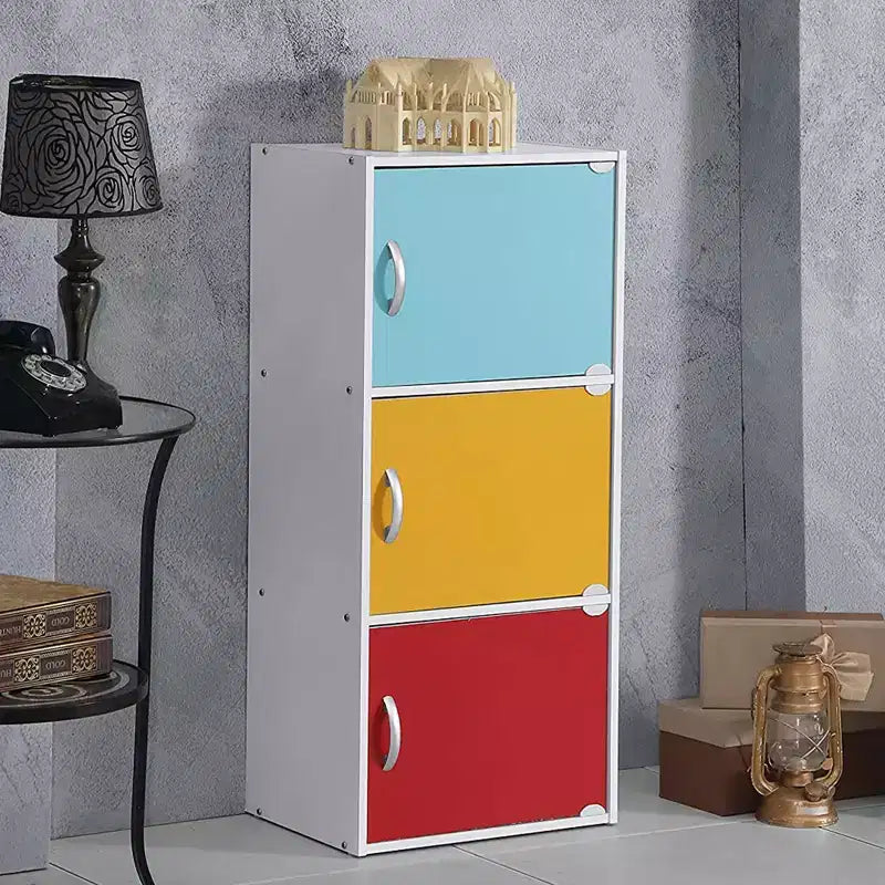 Heavy Duty Engineered Wood 3 Door Enclosed Multipurpose Storage Cabinet for Kitchen, Office, Kids Room, and Other Home Organization