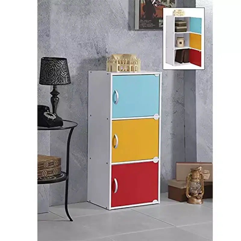 Heavy Duty Engineered Wood 3 Door Enclosed Multipurpose Storage Cabinet for Kitchen, Office, Kids Room, and Other Home Organization