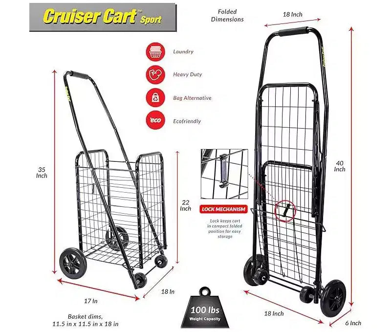 Lightweight Collapsible Sport Shopping Grocery Folding Laundry Cart with Wheels