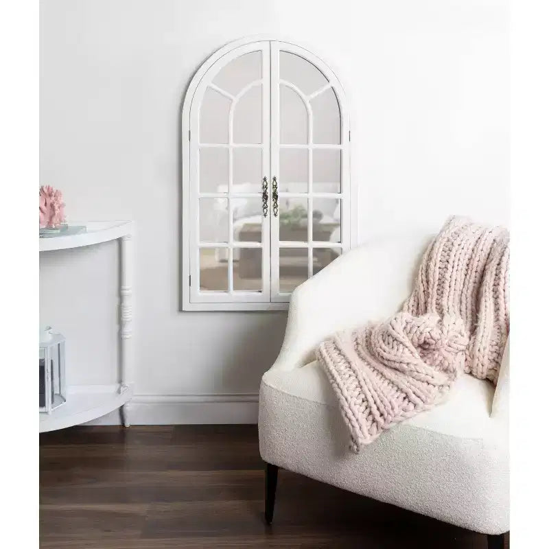 28x44" Arched Wall Mirror, Wood Frame, Wall Mount