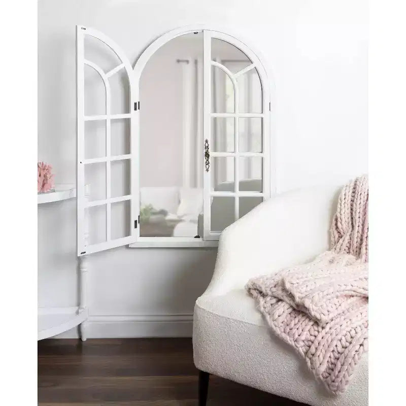 28x44" Arched Wall Mirror, Wood Frame, Wall Mount