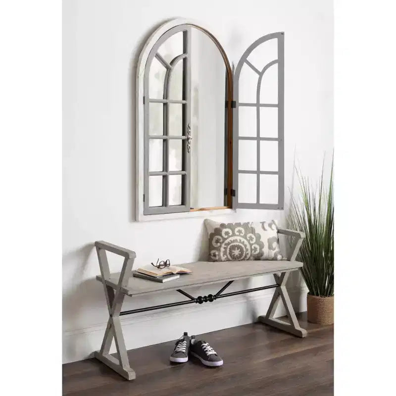 28x44" Arched Wall Mirror, Wood Frame, Wall Mount