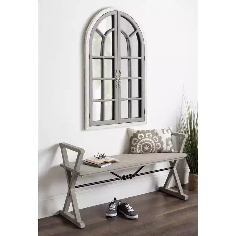 28x44" Arched Wall Mirror, Wood Frame, Wall Mount