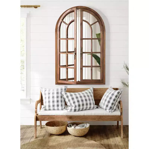 Miroir mural arqué 28x44", cadre en bois, fixation murale