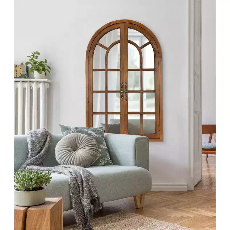 28x44" Arched Wall Mirror, Wood Frame, Wall Mount