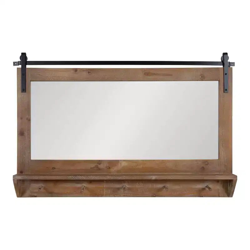 42x27" Framed Wall Mirror with Bottom Shelf and Hooks, Plastic Frame, Wall Mount