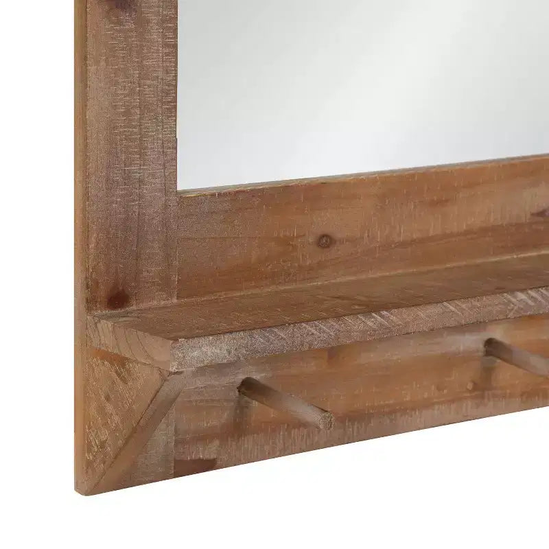 42x27" Framed Wall Mirror with Bottom Shelf and Hooks, Plastic Frame, Wall Mount