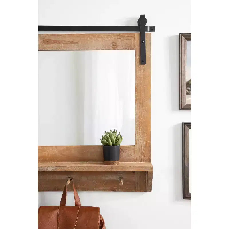 42x27" Framed Wall Mirror with Bottom Shelf and Hooks, Plastic Frame, Wall Mount