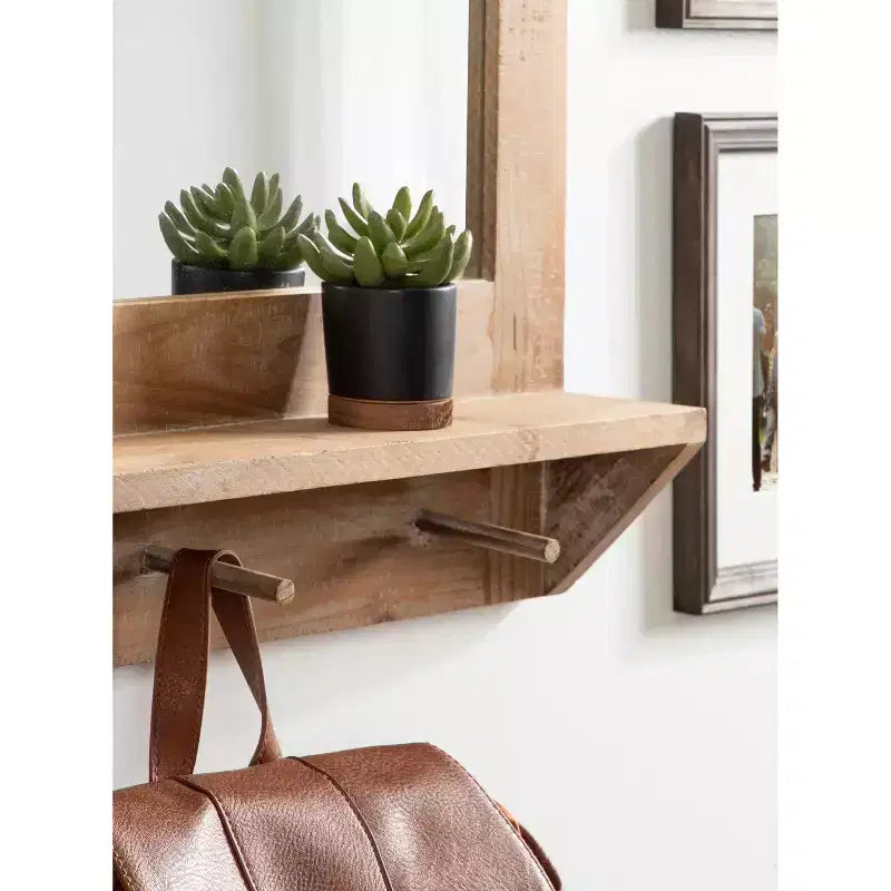 42x27" Framed Wall Mirror with Bottom Shelf and Hooks, Plastic Frame, Wall Mount
