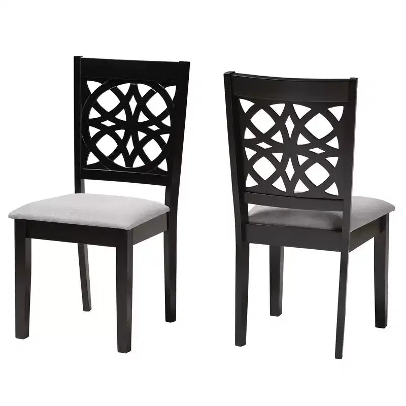 Modern Fabric Upholstered Dining Chair Set of 2, Openwork High Back, Rubberwood Tapered Legs
