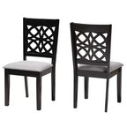 Modern Fabric Upholstered Dining Chair Set of 2, Openwork High Back, Rubberwood Tapered Legs