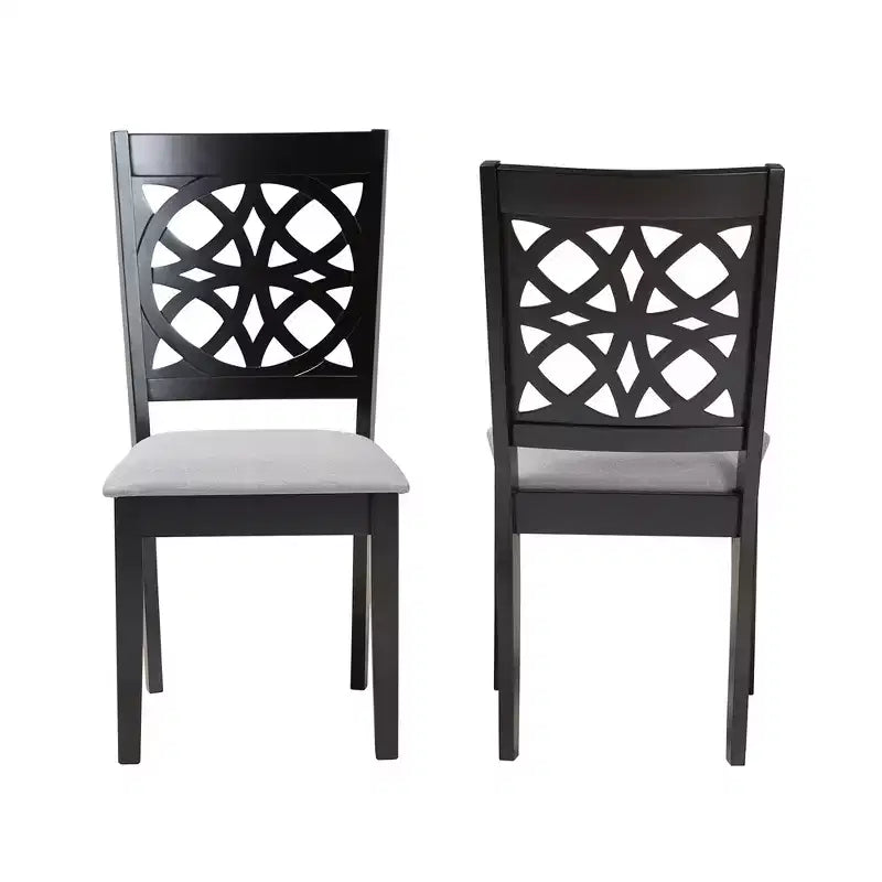 Modern Fabric Upholstered Dining Chair Set of 2, Openwork High Back, Rubberwood Tapered Legs