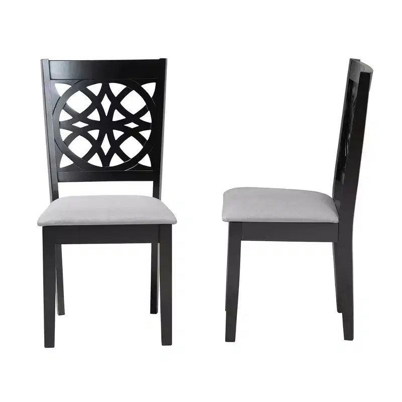Modern Fabric Upholstered Dining Chair Set of 2, Openwork High Back, Rubberwood Tapered Legs