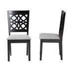 Modern Fabric Upholstered Dining Chair Set of 2, Openwork High Back, Rubberwood Tapered Legs