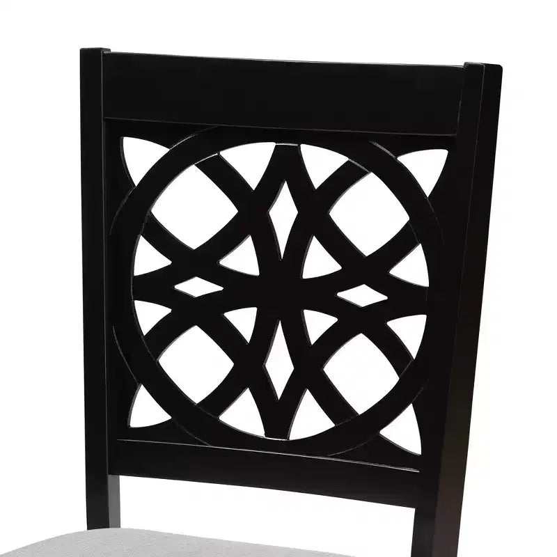 Modern Fabric Upholstered Dining Chair Set of 2, Openwork High Back, Rubberwood Tapered Legs