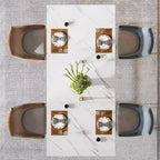 63-Inch Rectangular Dining Table for 4 to 6, Faux Marble Veneer Top with Golden Half-Moon Legs