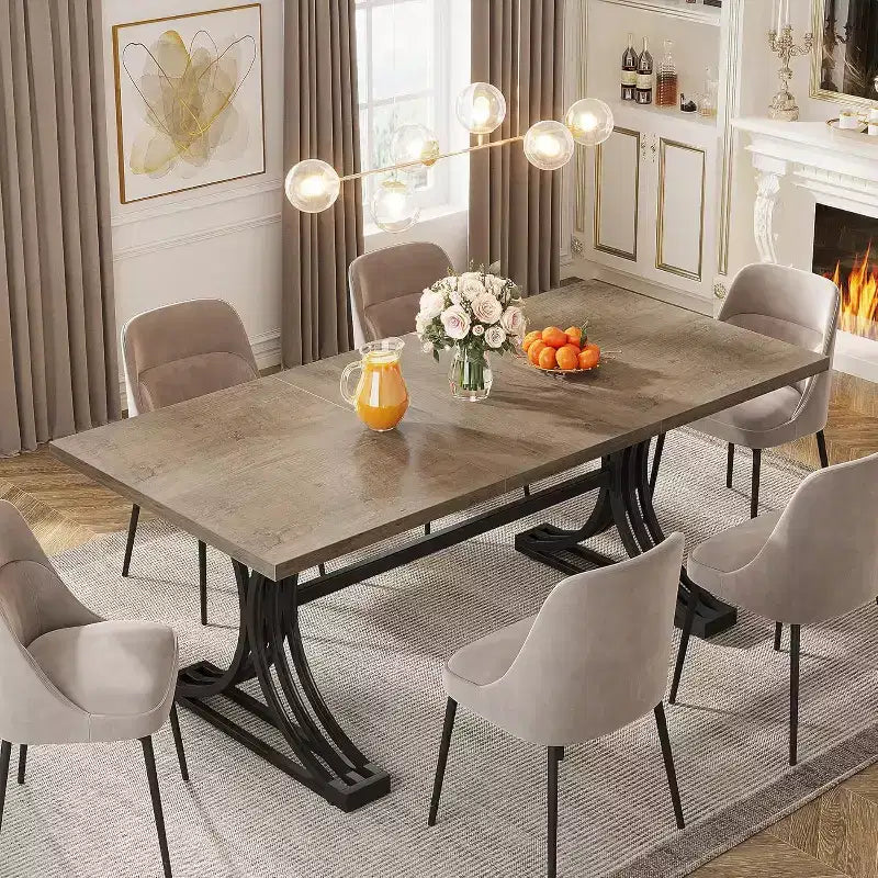 63-Inch Rectangular Dining Table for 4 to 6, Faux Marble Veneer Top with Golden Half-Moon Legs