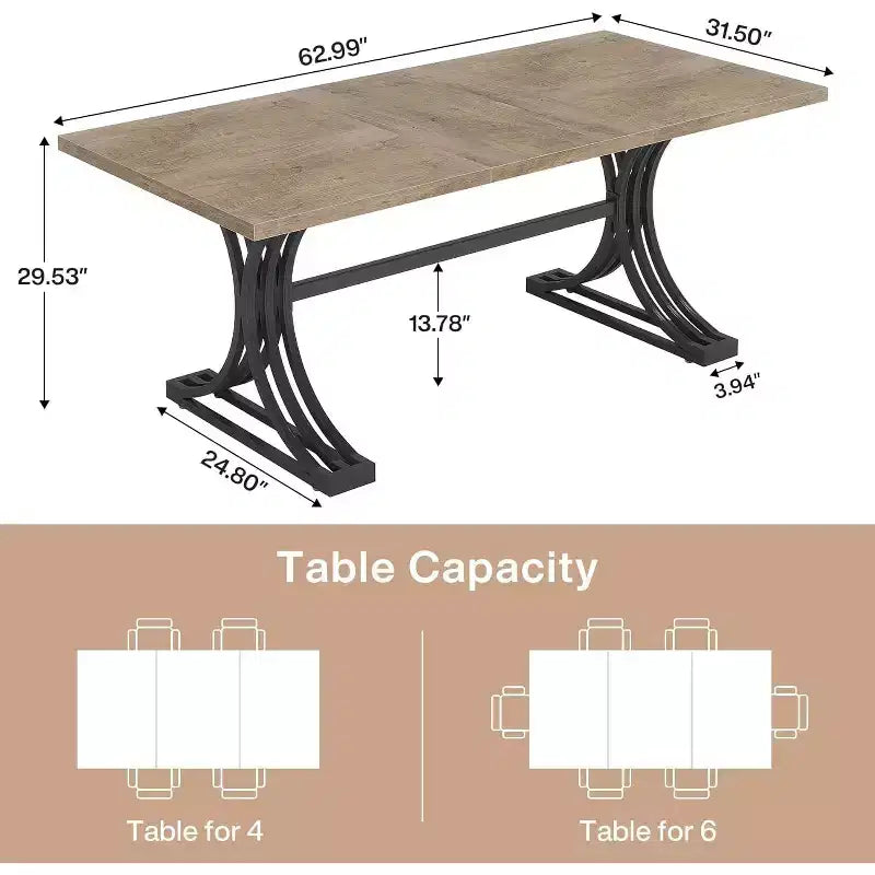 63-Inch Rectangular Dining Table for 4 to 6, Faux Marble Veneer Top with Golden Half-Moon Legs