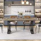 63-Inch Rectangular Dining Table for 4 to 6, Faux Marble Veneer Top with Golden Half-Moon Legs
