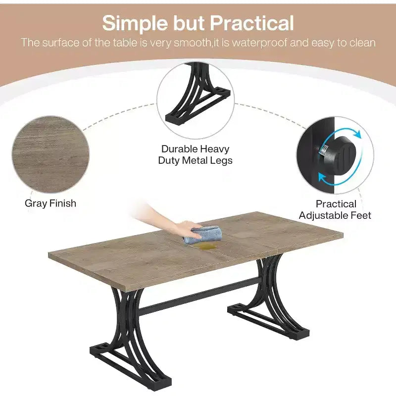 63-Inch Rectangular Dining Table for 4 to 6, Faux Marble Veneer Top with Golden Half-Moon Legs