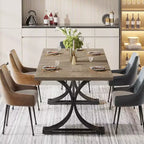 63-Inch Rectangular Dining Table for 4 to 6, Faux Marble Veneer Top with Golden Half-Moon Legs