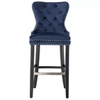 29 Tufted Upholstered Velvet Bar Stool with Metal Footrest, Velvet Navy Blue