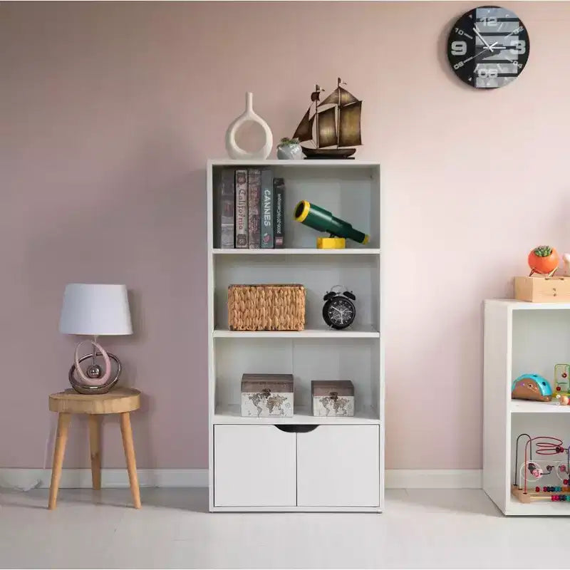 47" 3-Tier Open Bookshelf with 2-Door Storage Cabinet and 1 Adjustable Shelf, Particle Board