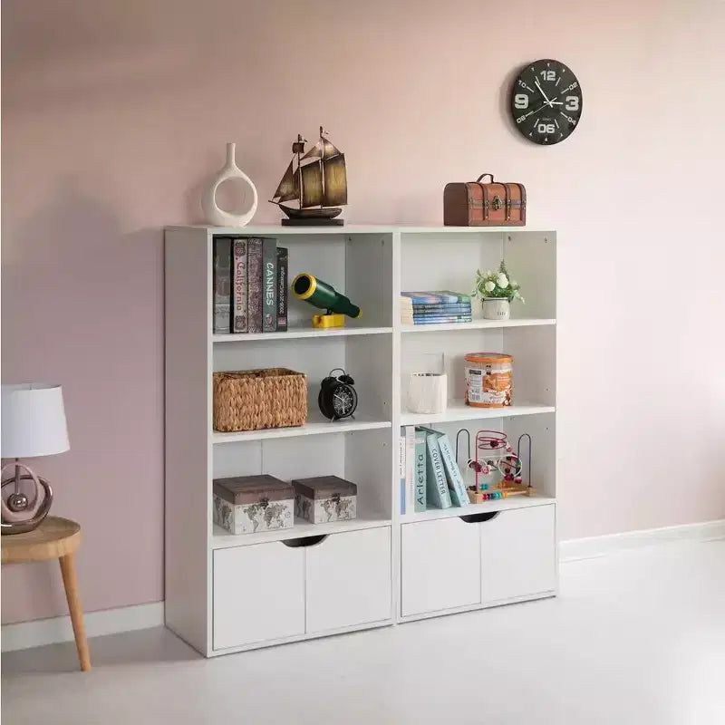 47" 3-Tier Open Bookshelf with 2-Door Storage Cabinet and 1 Adjustable Shelf, Particle Board