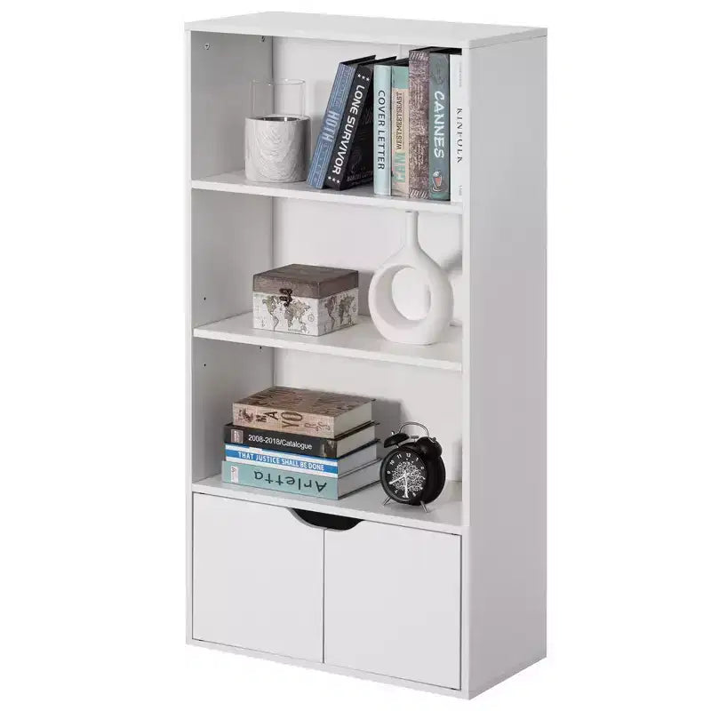 47" 3-Tier Open Bookshelf with 2-Door Storage Cabinet and 1 Adjustable Shelf, Particle Board