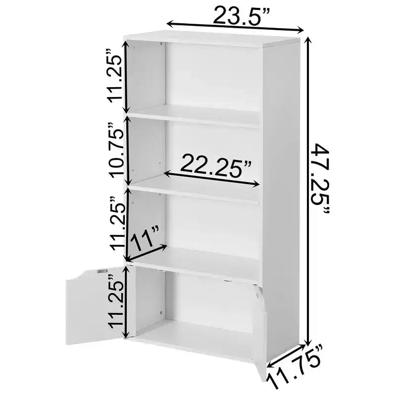47" 3-Tier Open Bookshelf with 2-Door Storage Cabinet and 1 Adjustable Shelf, Particle Board