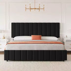 Queen Platform Bed Frame with Adjustable Headboard and 4 Storage Drawers, Linen Upholstered, No Box Spring Needed