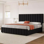 Queen Platform Bed Frame with Adjustable Headboard and 4 Storage Drawers, Linen Upholstered, No Box Spring Needed