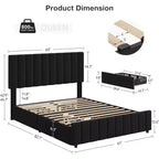 Queen Platform Bed Frame with Adjustable Headboard and 4 Storage Drawers, Linen Upholstered, No Box Spring Needed