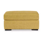 Modern Upholstered Ottoman, Sunflower Yellow Polyester with Corner-Blocked Frame, No Assembly