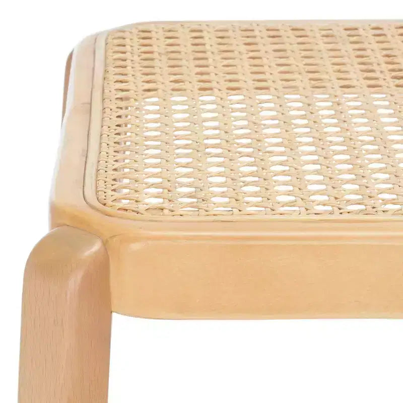 Backless Cane Bar Stool, Beechwood Frame with Natural Rattan Seat, Fixed Height 29.5", No Assembly